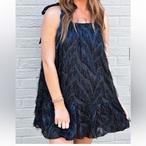 Black Mini Fringe Dress with Bows